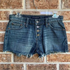 Lucky Brand Womens The Cut Off Denim Shorts Raw Edge Button Fly Blue